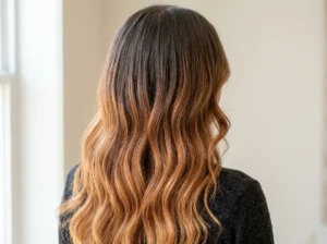 Melena castaña con raíz fría y puntas anaranjadas por oxidación del color